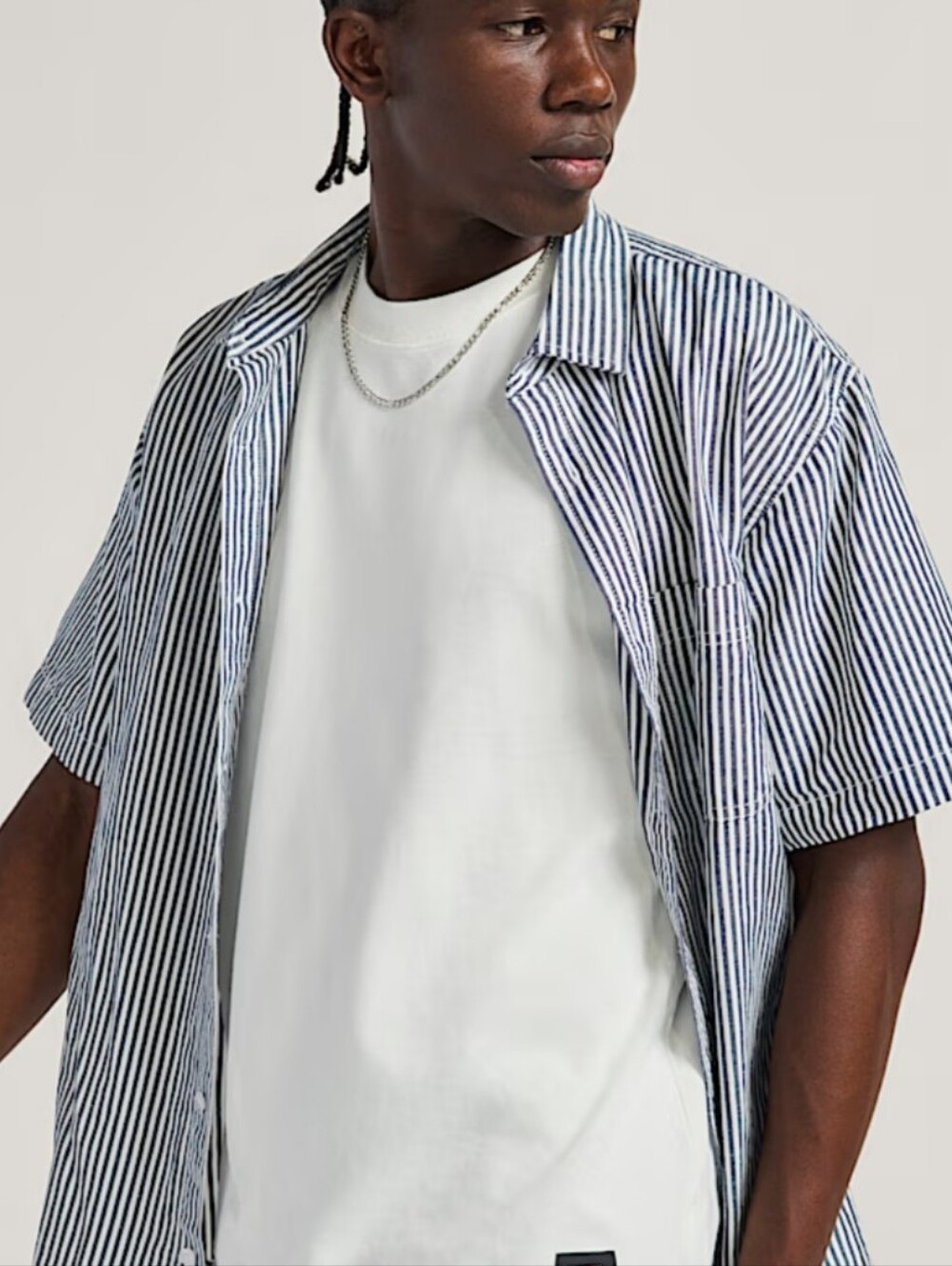 Original Use Short-Sleeve Vertical Stripe Shirt in Blue & White